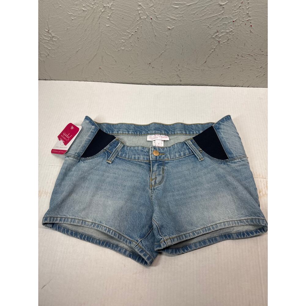 Isabel Maternity‎ Midi Jean Shorts Denim Blue Expandable Sides Womens Size 2